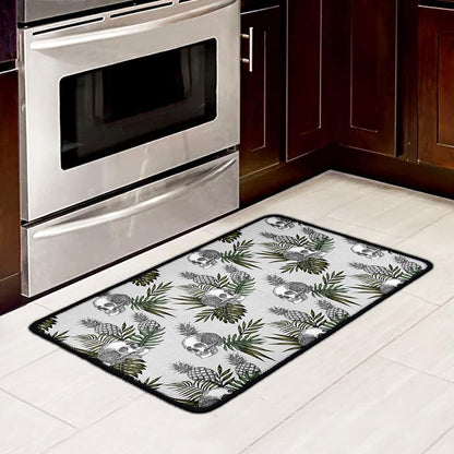 Tropical Pineapple Skull Pattern Print Kitchen Mat