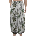 Tropical Pineapple Skull Pattern Print Lantern Pants