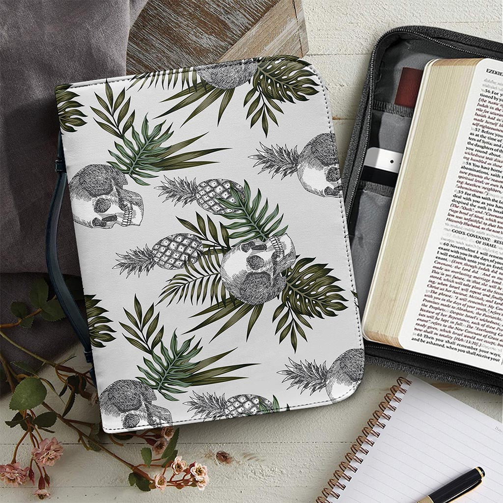 Tropical Pineapple Skull Pattern Print Leather Bible Cover