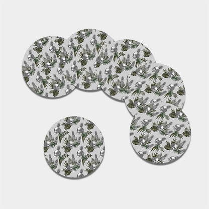 Tropical Pineapple Skull Pattern Print Leather Coaster Set