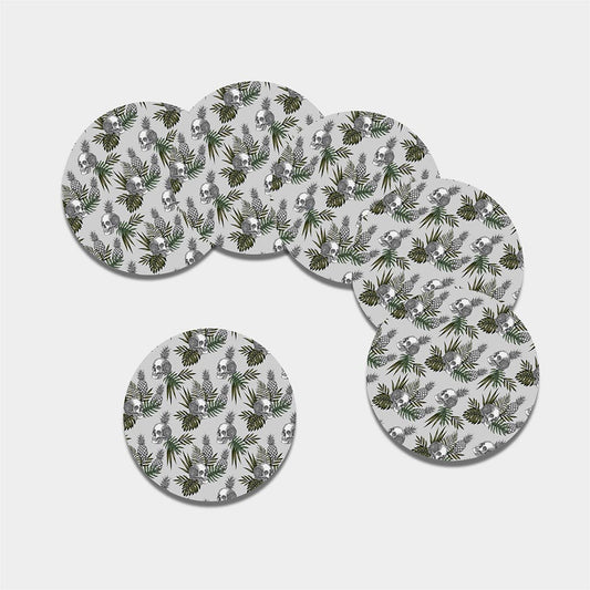 Tropical Pineapple Skull Pattern Print Leather Coaster Set