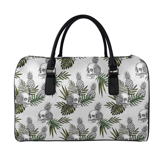 Tropical Pineapple Skull Pattern Print Leather Duffle Bag