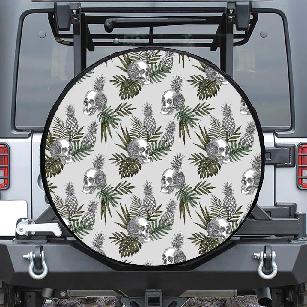 Tropical Pineapple Skull Pattern Print Leather Spare Tire Cover