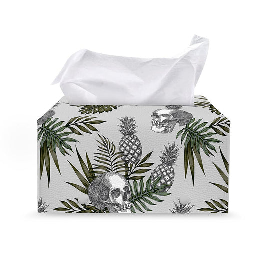 Tropical Pineapple Skull Pattern Print Leather Tissue Box Cover