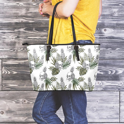 Tropical Pineapple Skull Pattern Print Leather Tote Bag