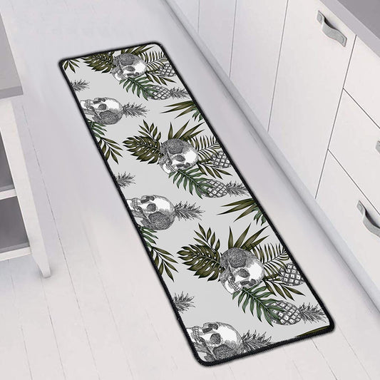Tropical Pineapple Skull Pattern Print Long Kitchen Mat