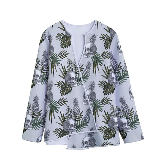 Tropical Pineapple Skull Pattern Print Long Sleeve Short Coat