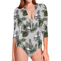 Tropical Pineapple Skull Pattern Print Long Sleeve Swimsuit