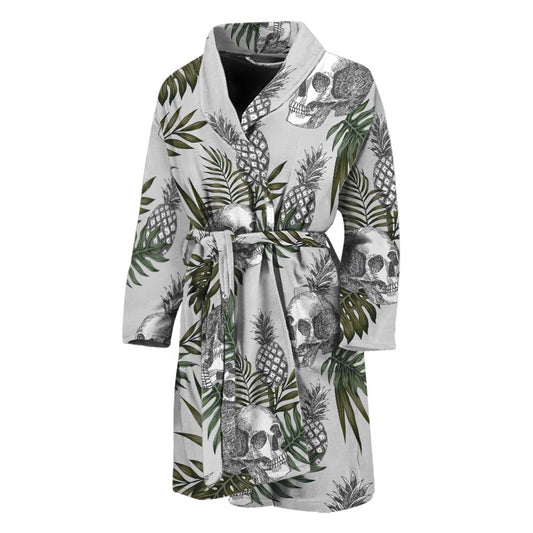Tropical Pineapple Skull Pattern Print Men's Bathrobe