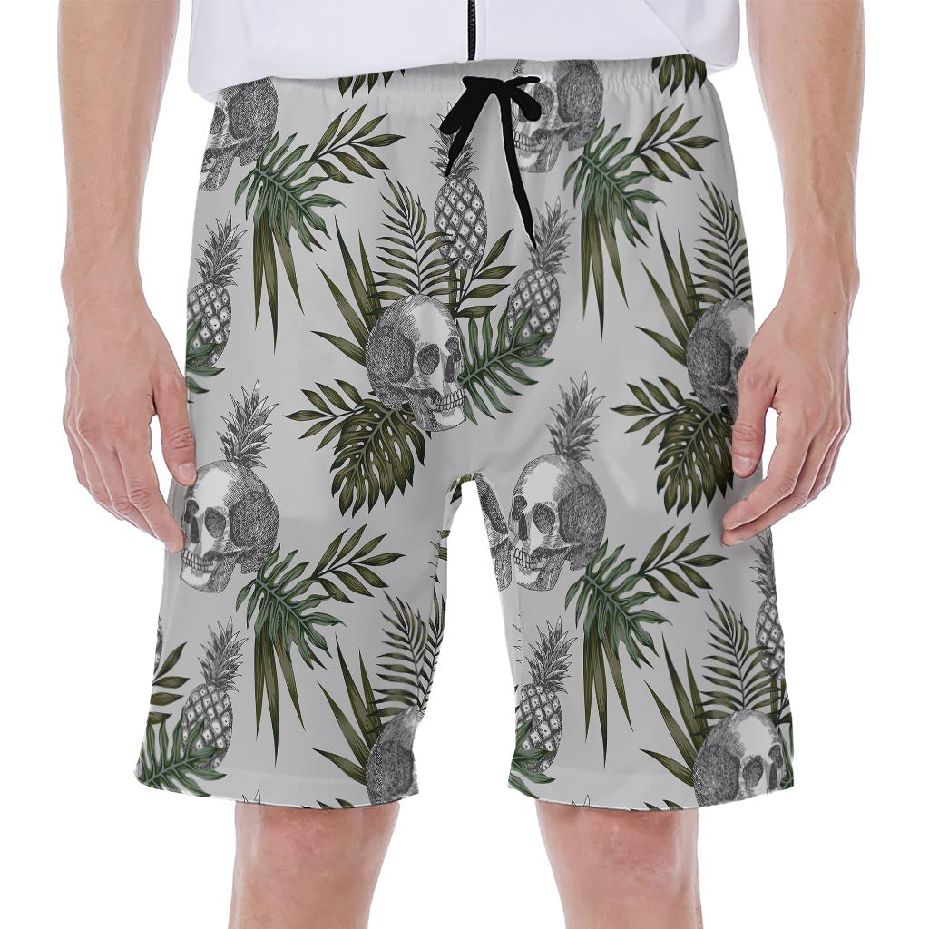 Tropical Pineapple Skull Pattern Print Men's Beach Shorts