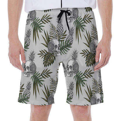 Tropical Pineapple Skull Pattern Print Men's Beach Shorts
