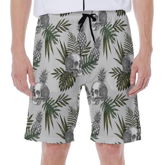 Tropical Pineapple Skull Pattern Print Men's Beach Shorts