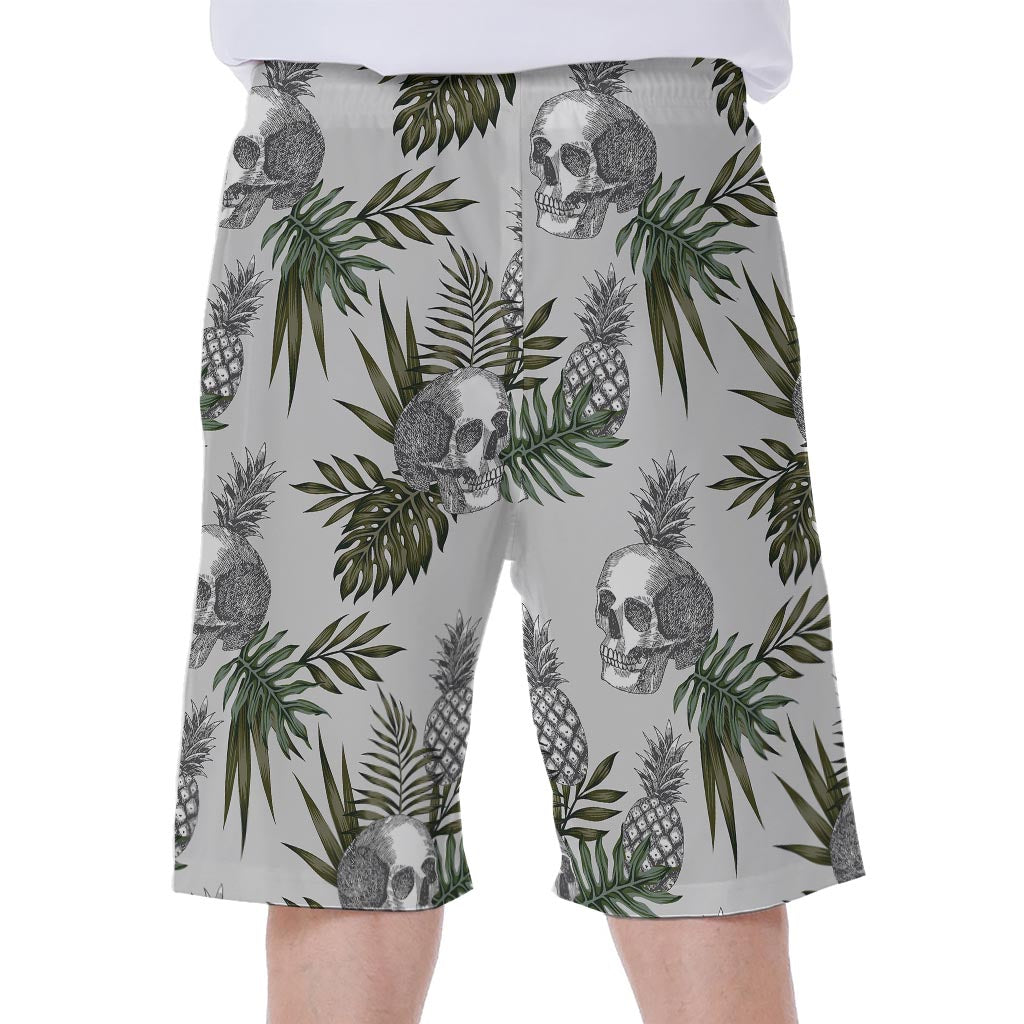 Tropical Pineapple Skull Pattern Print Men's Beach Shorts