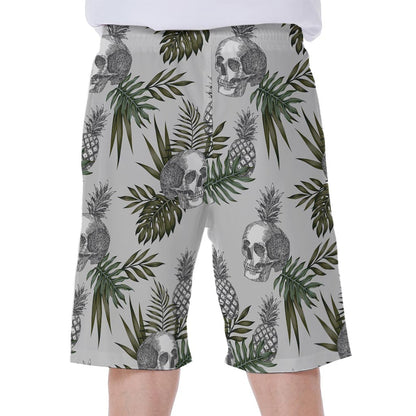 Tropical Pineapple Skull Pattern Print Men's Beach Shorts
