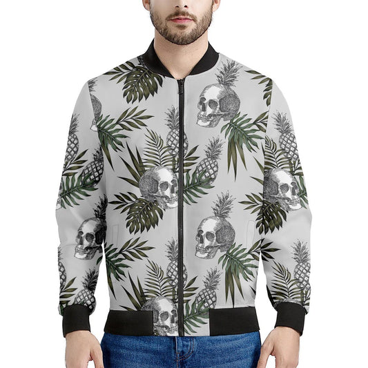 Tropical Pineapple Skull Pattern Print Men's Bomber Jacket