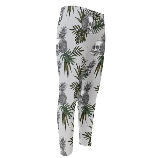 Tropical Pineapple Skull Pattern Print Men's Compression Pants