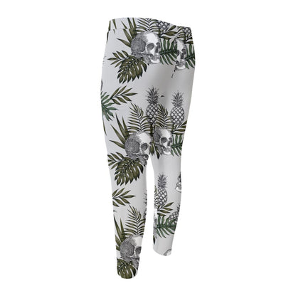 Tropical Pineapple Skull Pattern Print Men's Compression Pants