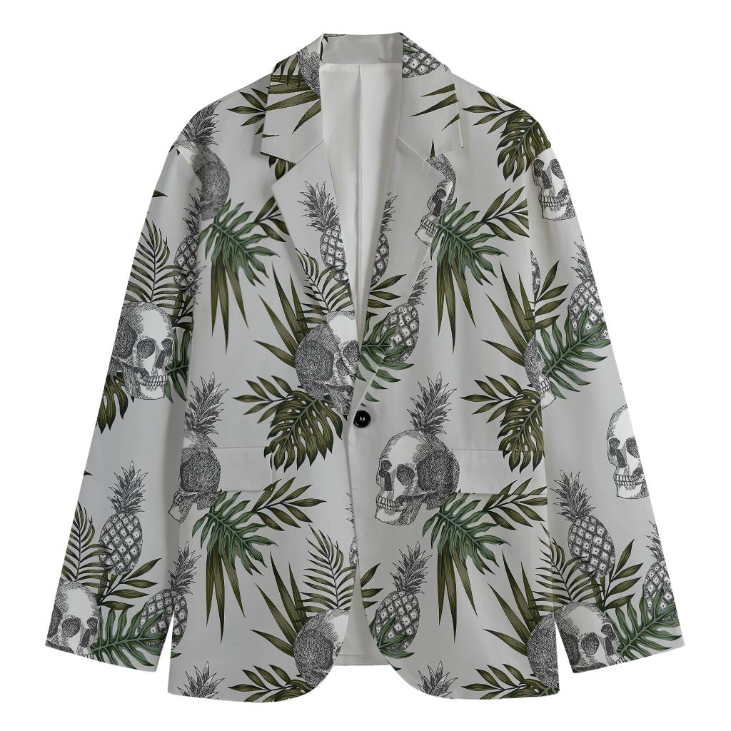 Tropical Pineapple Skull Pattern Print Men's Cotton Blazer