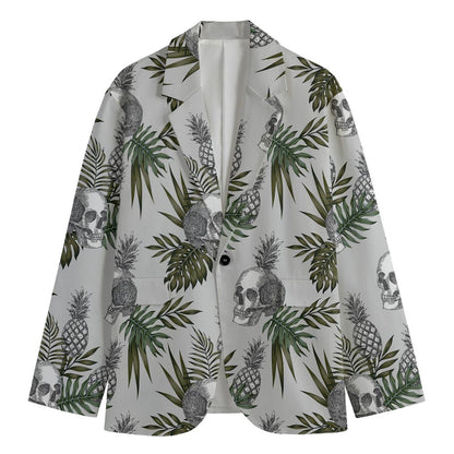 Tropical Pineapple Skull Pattern Print Men's Cotton Blazer