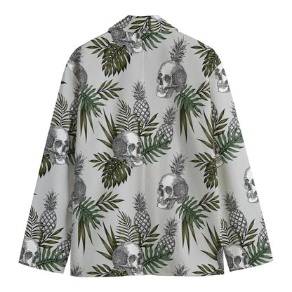 Tropical Pineapple Skull Pattern Print Men's Cotton Blazer