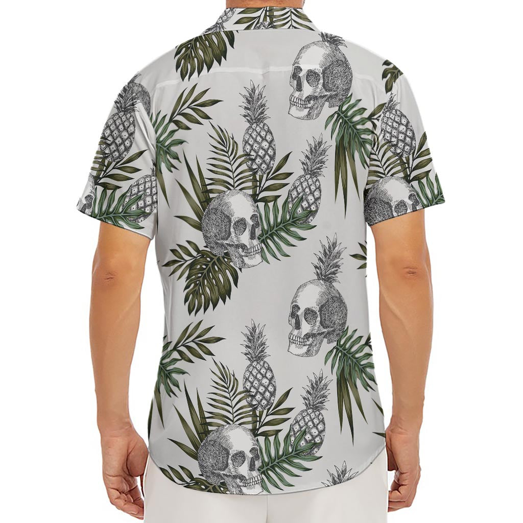 Tropical Pineapple Skull Pattern Print Men's Deep V-Neck Shirt