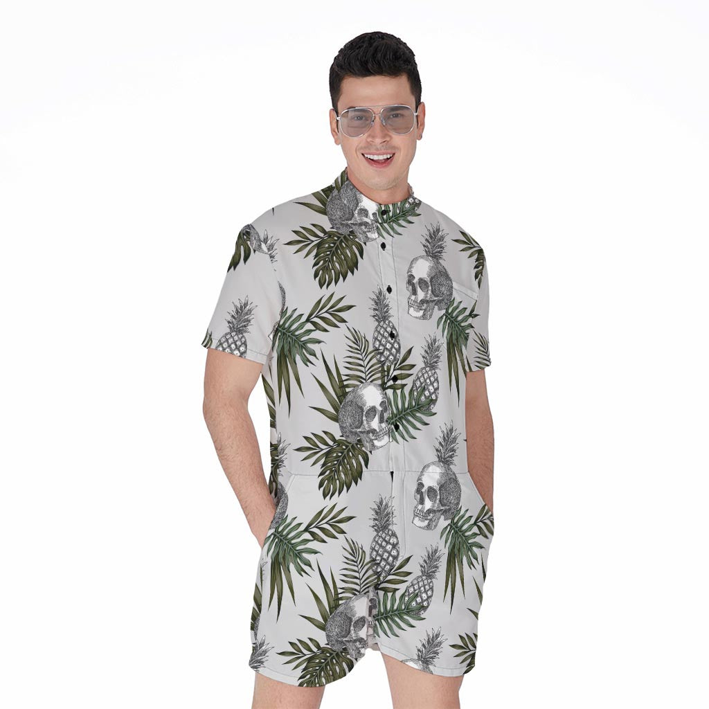 Tropical Pineapple Skull Pattern Print Men's Rompers