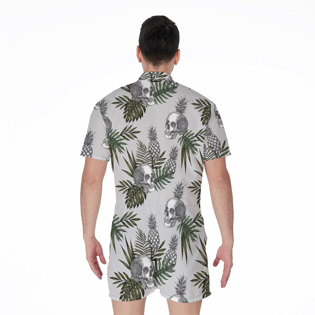 Tropical Pineapple Skull Pattern Print Men's Rompers