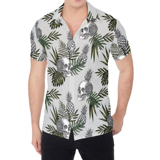 Tropical Pineapple Skull Pattern Print Men's Shirt