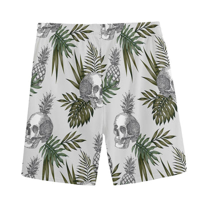 Tropical Pineapple Skull Pattern Print Men's Sports Shorts