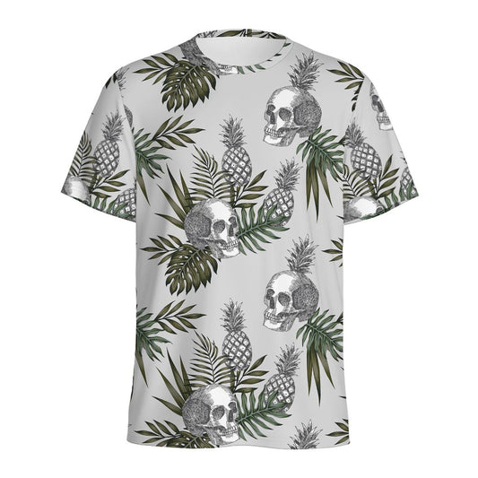 Tropical Pineapple Skull Pattern Print Men's Sports T-Shirt