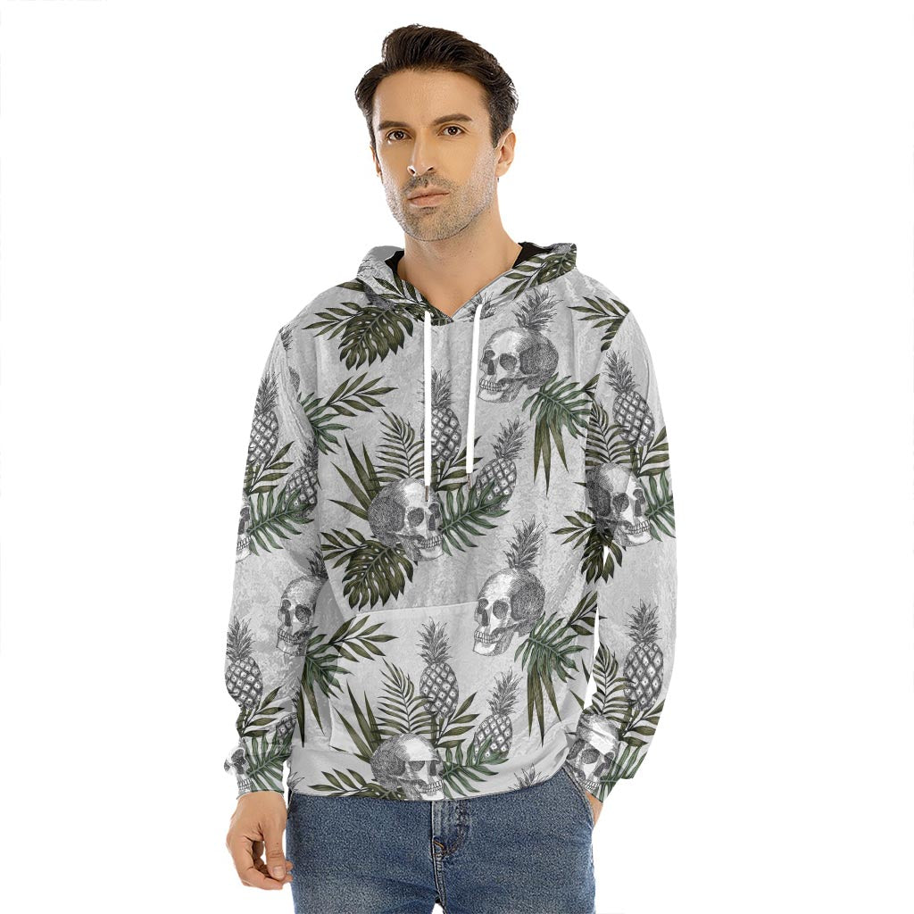 Tropical Pineapple Skull Pattern Print Men's Velvet Pullover Hoodie