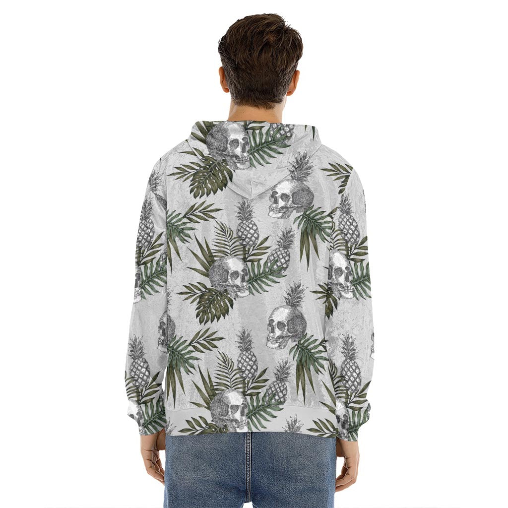 Tropical Pineapple Skull Pattern Print Men's Velvet Pullover Hoodie