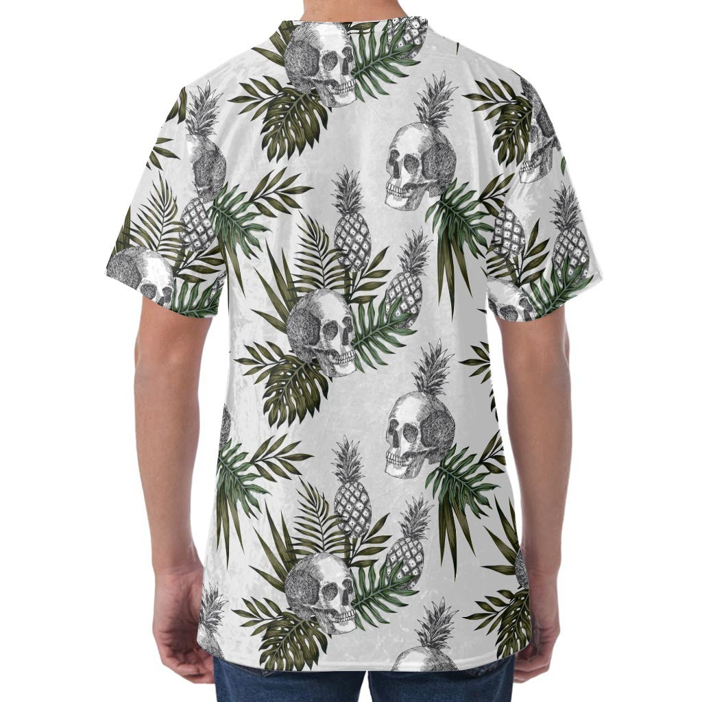 Tropical Pineapple Skull Pattern Print Men's Velvet T-Shirt