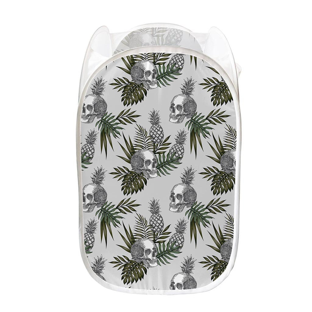 Tropical Pineapple Skull Pattern Print Mesh Laundry Hamper