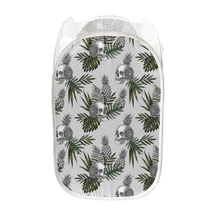 Tropical Pineapple Skull Pattern Print Mesh Laundry Hamper