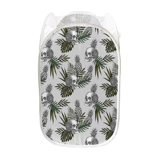 Tropical Pineapple Skull Pattern Print Mesh Laundry Hamper