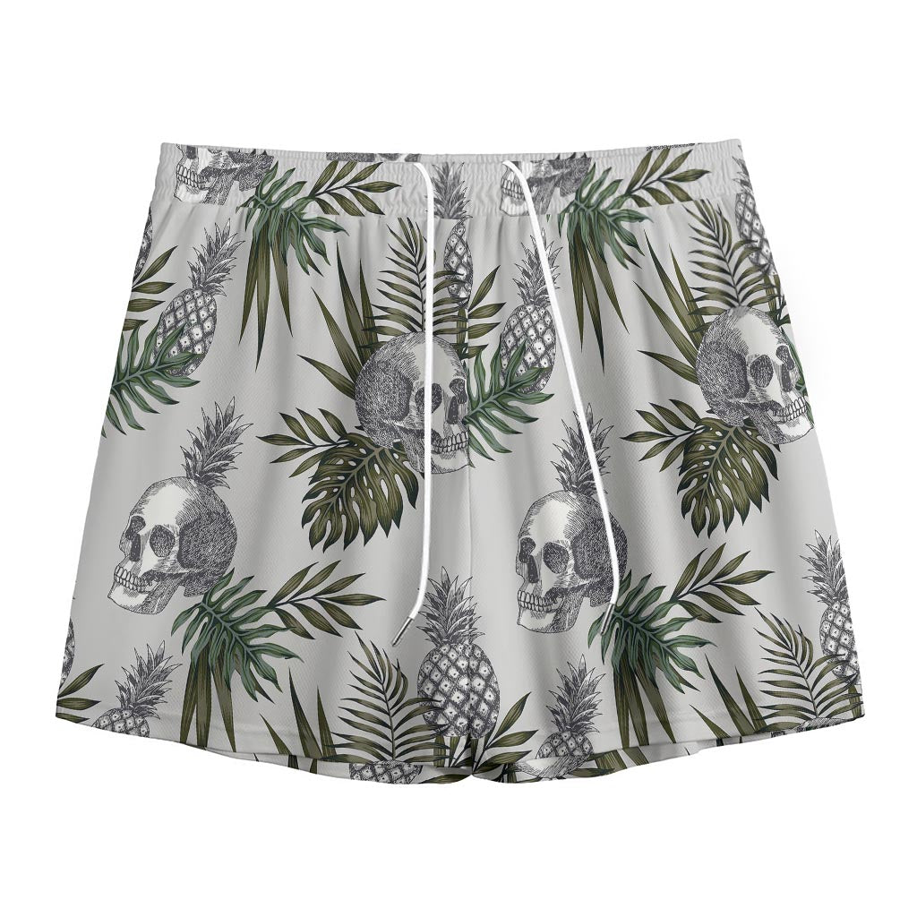 Tropical Pineapple Skull Pattern Print Mesh Shorts