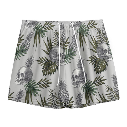 Tropical Pineapple Skull Pattern Print Mesh Shorts