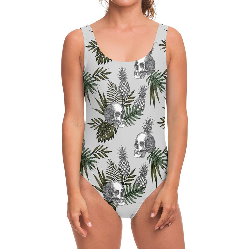 Tropical Pineapple Skull Pattern Print One Piece Swimsuit