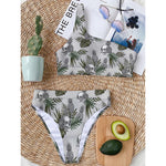 Tropical Pineapple Skull Pattern Print One Shoulder Bikini Top
