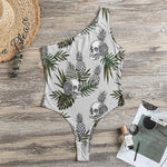 Tropical Pineapple Skull Pattern Print One Shoulder Bodysuit