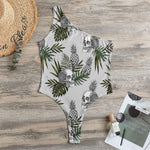 Tropical Pineapple Skull Pattern Print One Shoulder Bodysuit