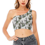 Tropical Pineapple Skull Pattern Print One Shoulder Crop Top
