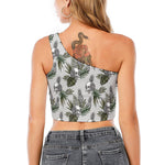 Tropical Pineapple Skull Pattern Print One Shoulder Crop Top