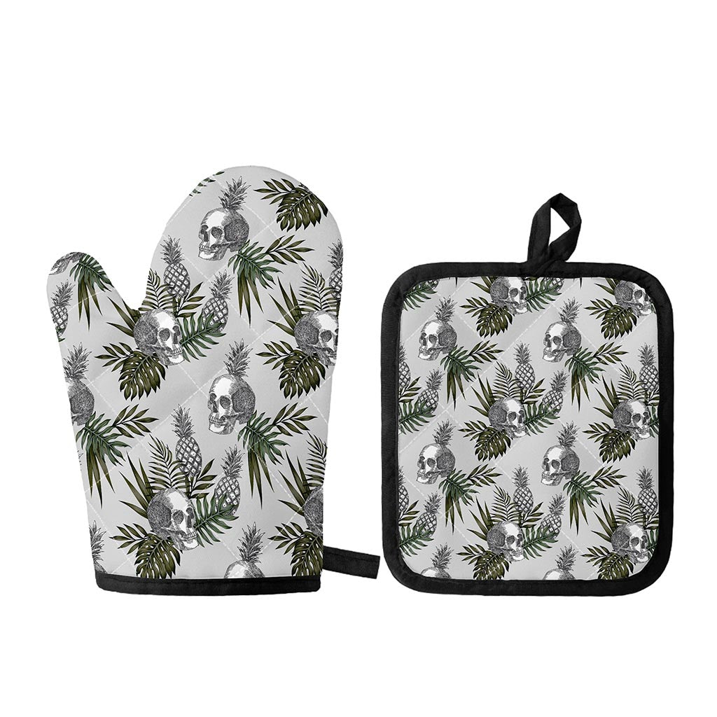 Tropical Pineapple Skull Pattern Print Oven Mitt And Pot Holder Set