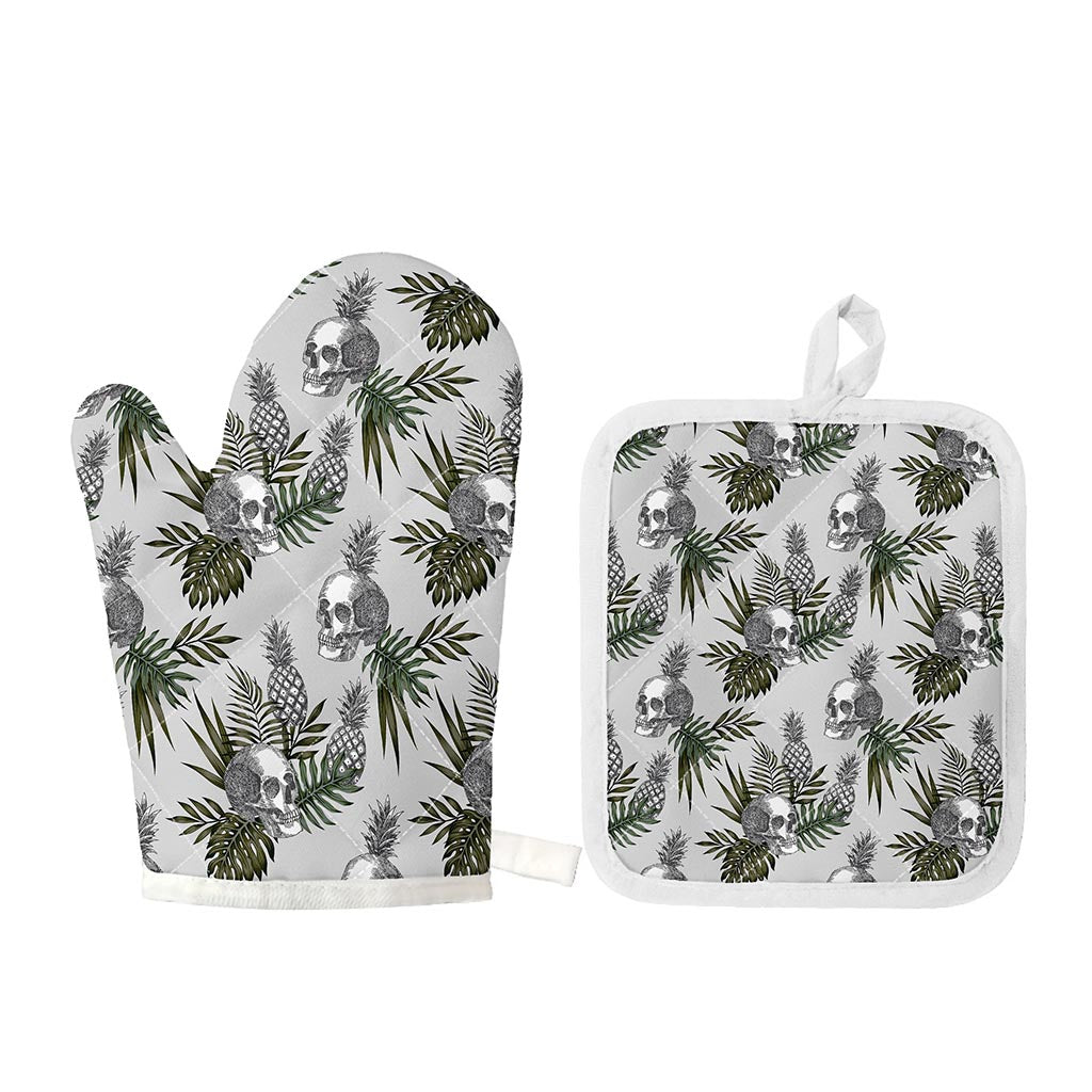 Tropical Pineapple Skull Pattern Print Oven Mitt And Pot Holder Set