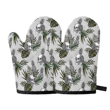 Tropical Pineapple Skull Pattern Print Oven Mitts