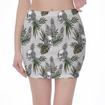 Tropical Pineapple Skull Pattern Print Pencil Mini Skirt