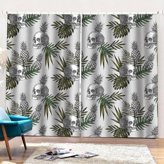 Tropical Pineapple Skull Pattern Print Pencil Pleat Curtains