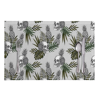Tropical Pineapple Skull Pattern Print Placemat